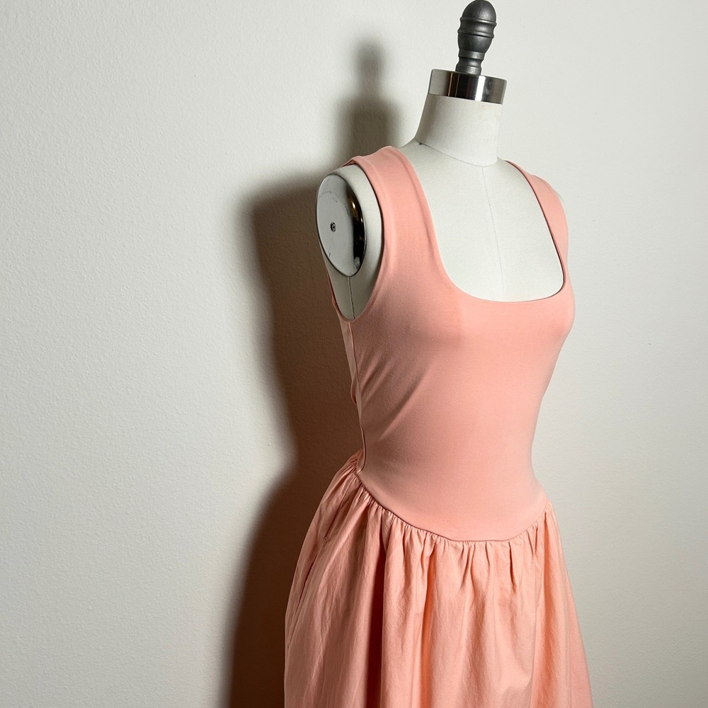 J.Crew Peach Pink Cotton Pintuck Hem Fit Flare Midi Tank Dress Women Size S NWT